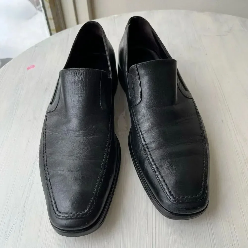 Bruno Magli Raging Black Leather Slip-On Loafers, Handmade in Italy, Size 10
